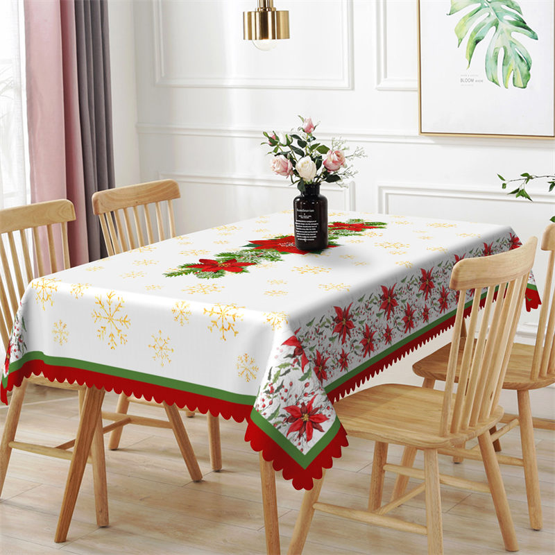 Aperturee - Pine Branches Red Poinsettia Christmas Tablecloth