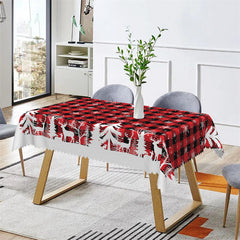 Aperturee - Pine Tree Reindeer Red Plaid Christmas Tablecloth