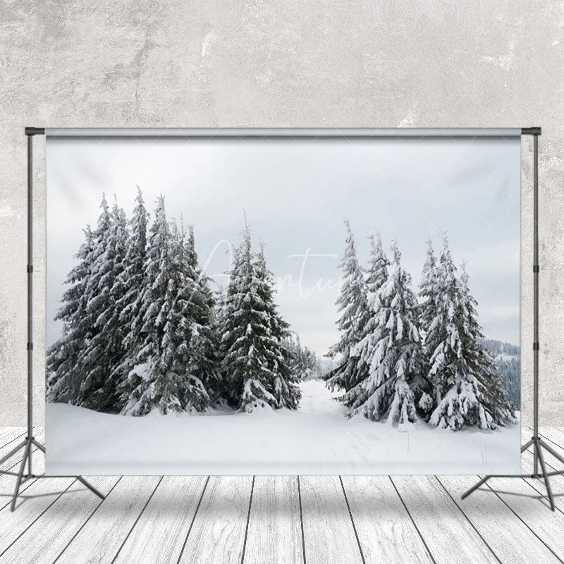 Aperturee - Pine Trees Covered With Snow Photography Backdrop