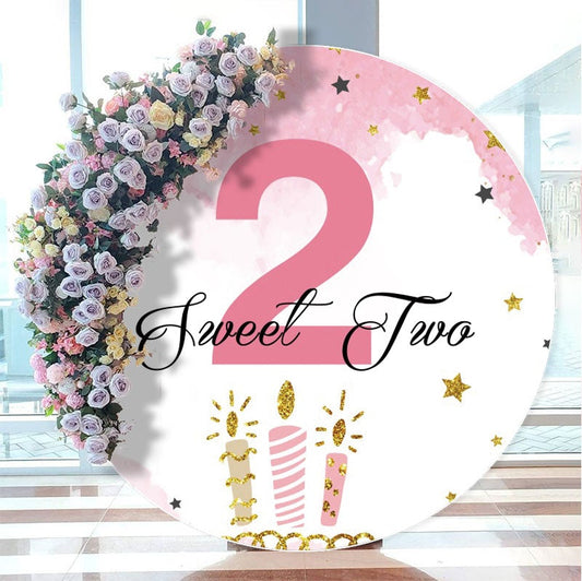 Aperturee - Pink 2 Sweet Two Glitter Circle Happy Birthday Backdrop
