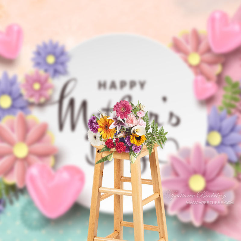 Aperturee - Pink 3D Heart Succulents Happy Mothers Day Backdrop