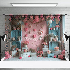 Aperturee - Pink And Blue Wall Love Hearts Valentine¡¯s Day Backdrop