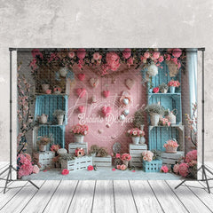 Aperturee - Pink And Blue Wall Love Hearts Valentine¡¯s Day Backdrop