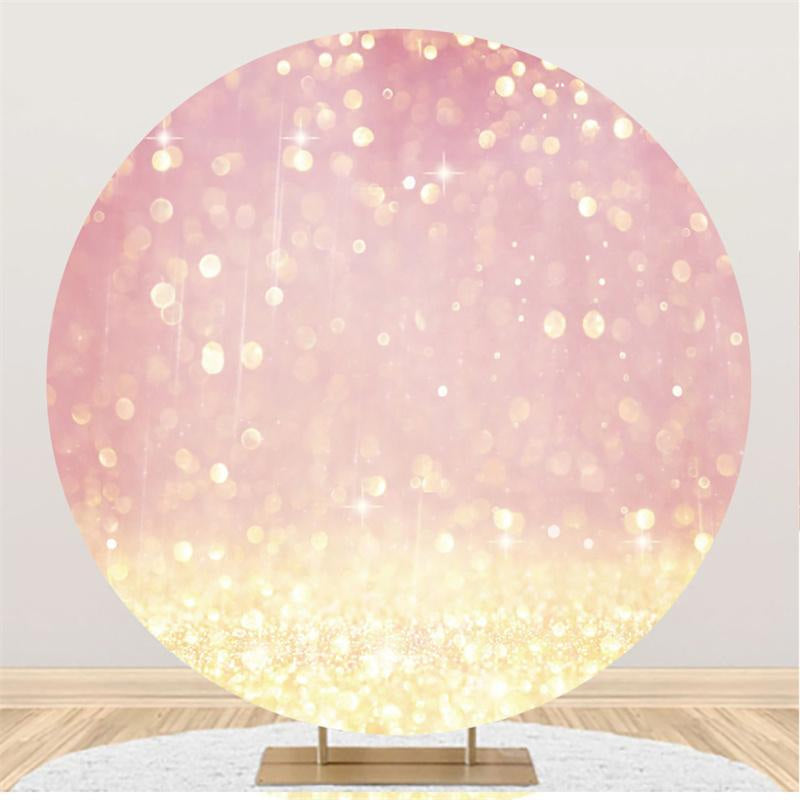 Aperturee Pink And Gold Glitter Bokeh Baby Shower Round Backdrop