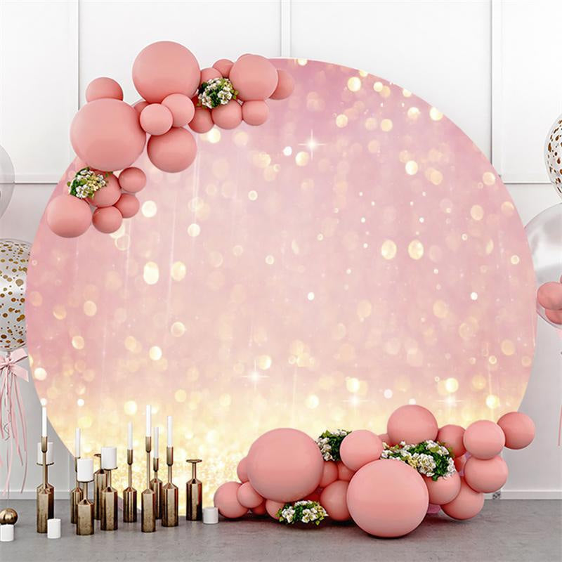 Aperturee Pink And Gold Glitter Bokeh Baby Shower Round Backdrop