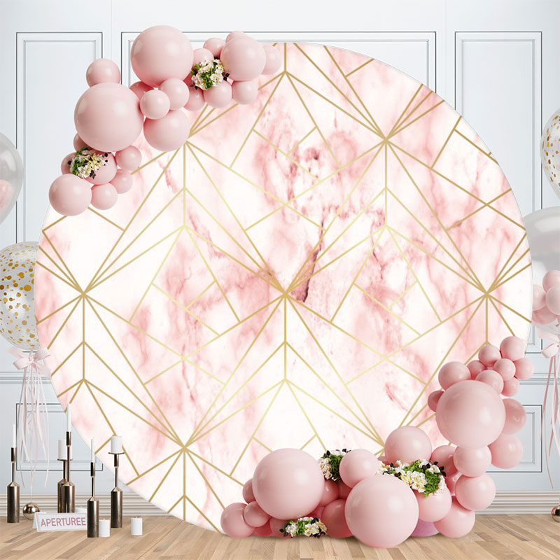 Aperturee - Pink And Gold Lines Round Birthday Backdrops