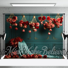 Aperturee - Pink And Red Rose Turquoise Wall Photo Backdrop