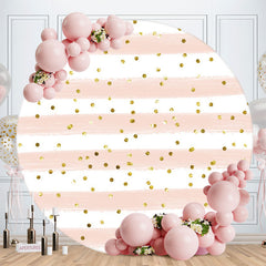 Aperturee - Pink And White Stripes Round Gold Birthday Backdrop
