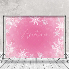 Aperturee - Pink Background Snowflake Bokeh Photo Backdrop