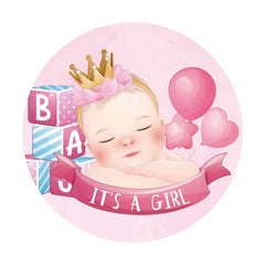 Aperturee - Pink Ballon Round Its A Girl Baby Shower Backdrop
