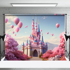 Aperturee - Pink Balloon Castle Spring Photography Backdrop