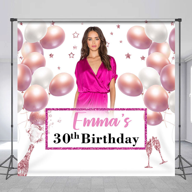 Aperturee - Pink Balloons Custom Photo Birthday Backdrop for 30th