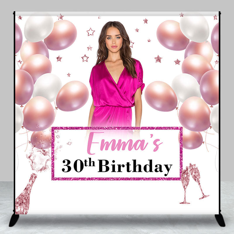 Aperturee - Pink Balloons Custom Photo Birthday Backdrop for 30th