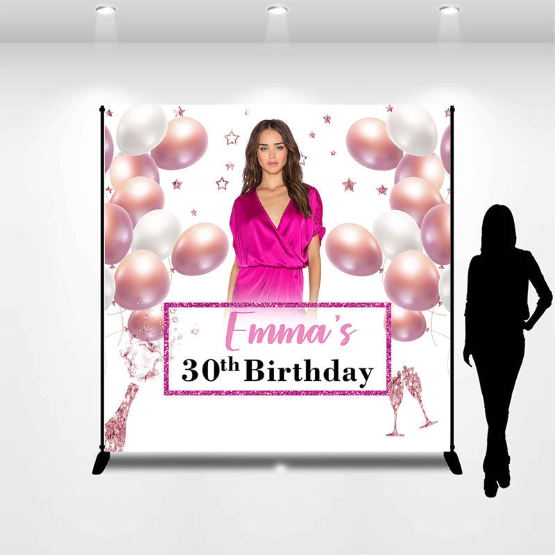 Aperturee - Pink Balloons Custom Photo Birthday Backdrop for 30th