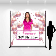 Aperturee - Pink Balloons Custom Photo Birthday Backdrop for 30th