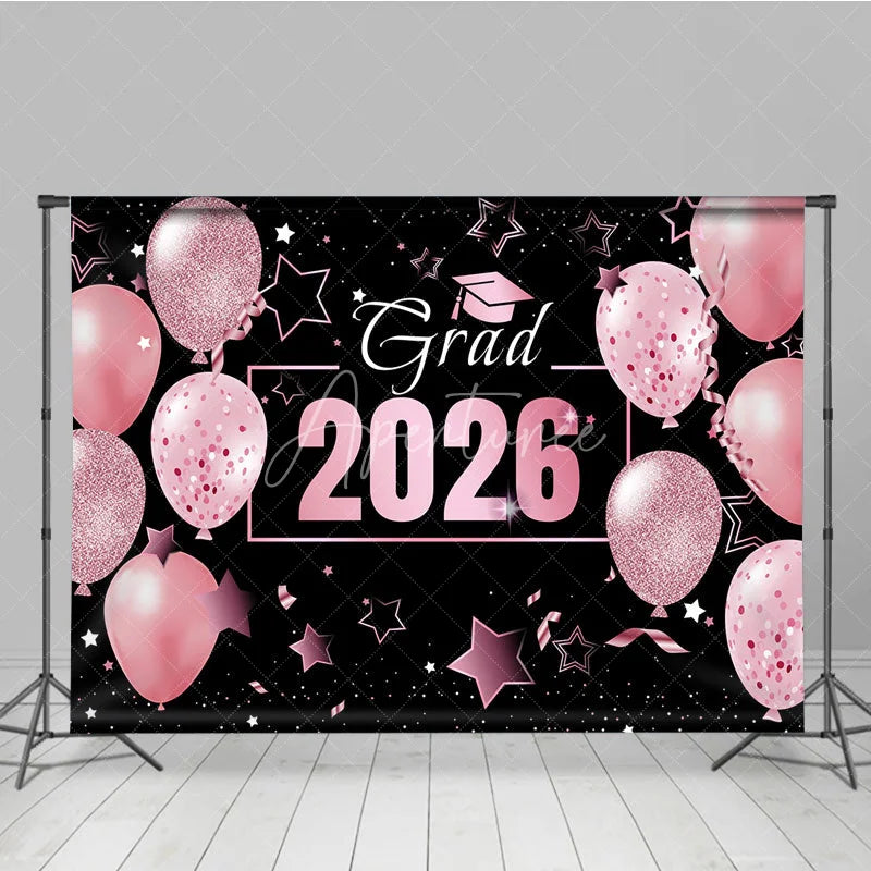 Aperturee - Pink Balloons Star Black Girls Graduation Backdrop