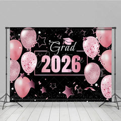 Aperturee - Pink Balloons Star Black Girls Graduation Backdrop