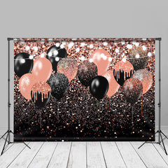 Aperturee - Pink Black Balloon Sparkling Bokeh Grad Photo Backdrop