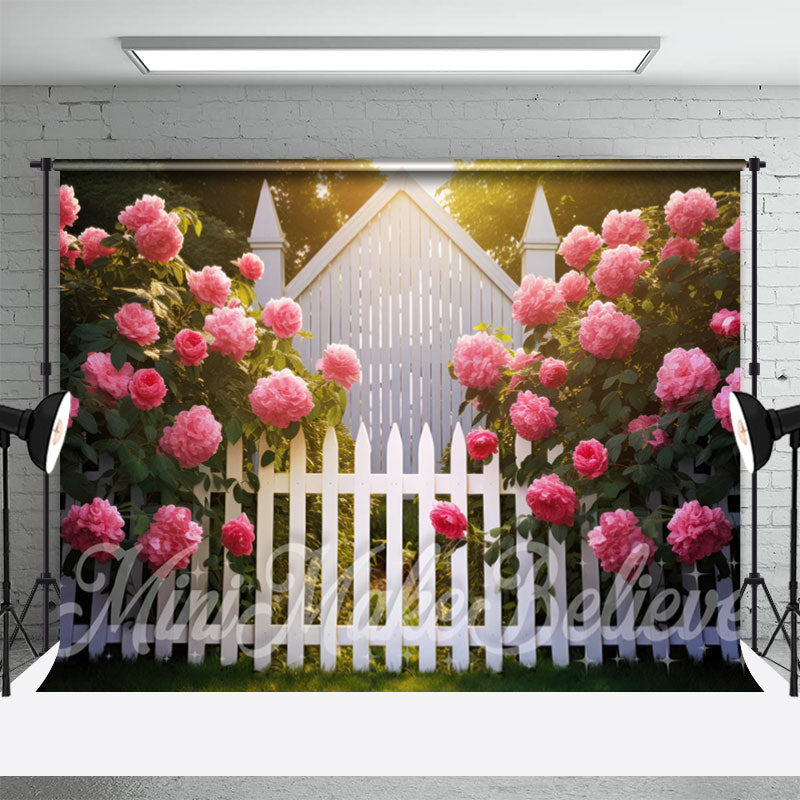 Aperturee - Pink Blooming Flowers Garden Fence Wedding Backdrop