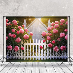 Aperturee - Pink Blooming Flowers Garden Fence Wedding Backdrop