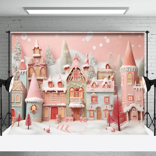 Aperturee - Pink Blue Candy Town Christmas Photography Backdrop