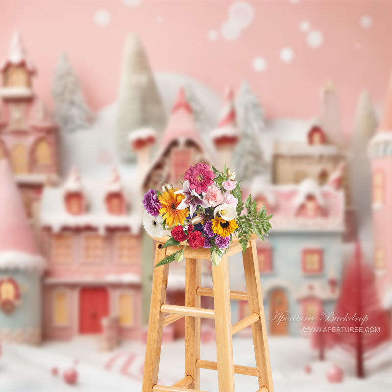 Aperturee - Pink Blue Candy Town Christmas Photography Backdrop