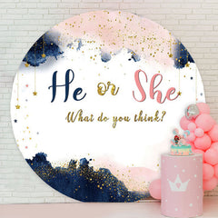 Aperturee - Pink Blue He Or She Round Baby Shower Backdrop