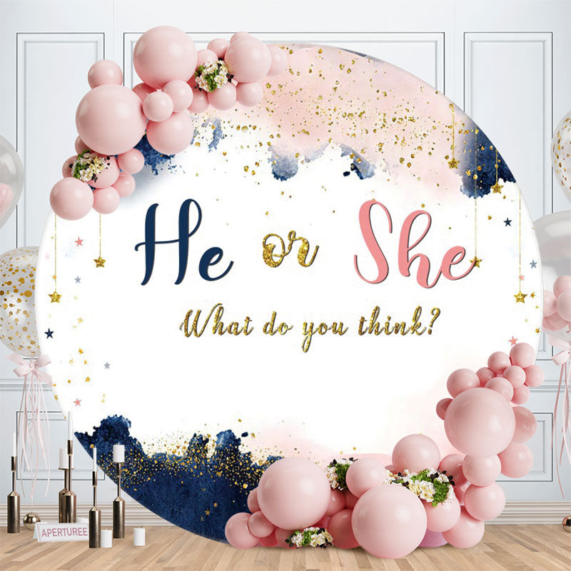 Aperturee - Pink Blue He Or She Round Baby Shower Backdrop