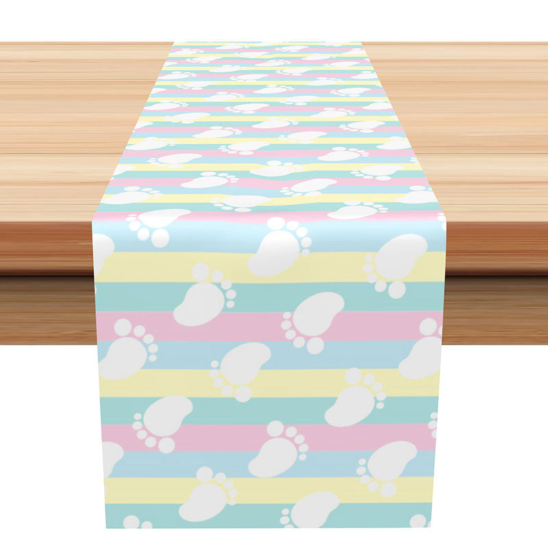 Aperturee - Pink Blue Yellow Cyan Footprints Stripe Table Runner