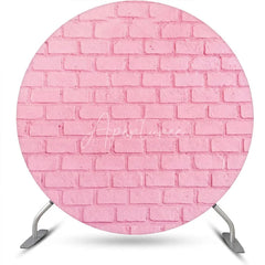 Aperturee - Pink Brick Texture Wall Round Backdrop For Birthday