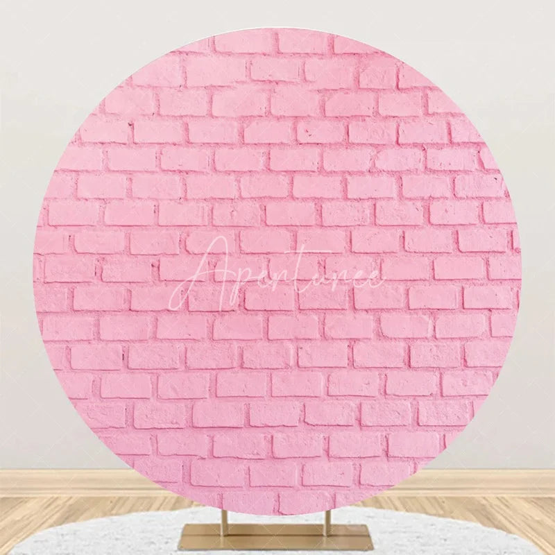 Aperturee - Pink Brick Texture Wall Round Backdrop For Birthday