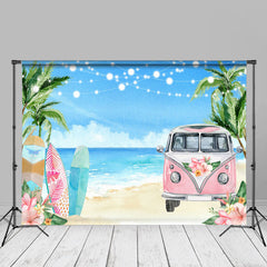 Aperturee - Pink Bus Surfboard Hawaii Beach Floral Summer Backdrop