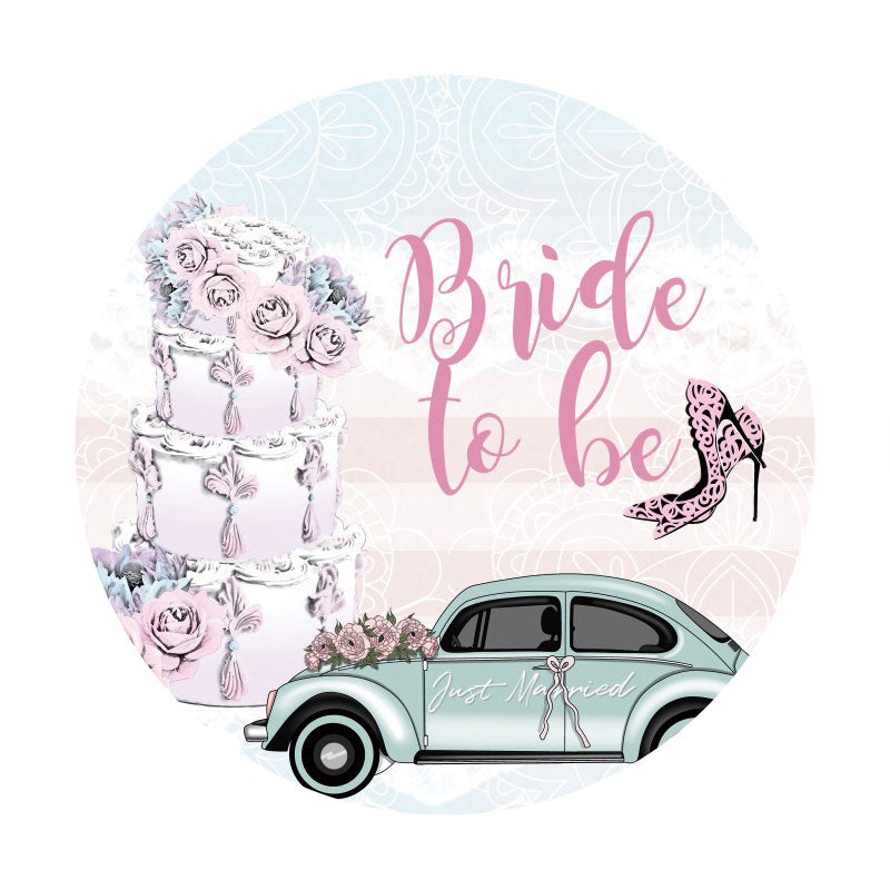 Aperturee - Pink Cake And Heels Round Happy Wedding Backdrop