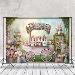 Aperturee - Pink Cart Floral Soft Leaf Spring Backdrop For Photo