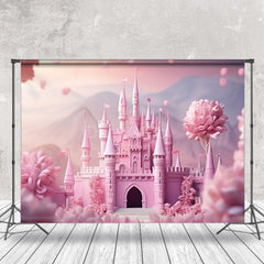 Aperturee - Pink Castle Floral Spring Backdrops For Photograph