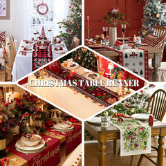 Aperturee - Pink Checkered Plaid Wreath Christmas Table Runner