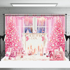 Aperturee - Pink Christmas Tree Window Candle Photo Backdrop