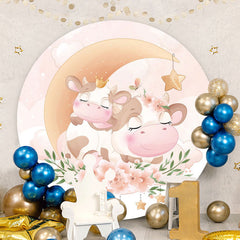 Aperturee - Pink Cows And Moon Round Baby Shower Backdrop