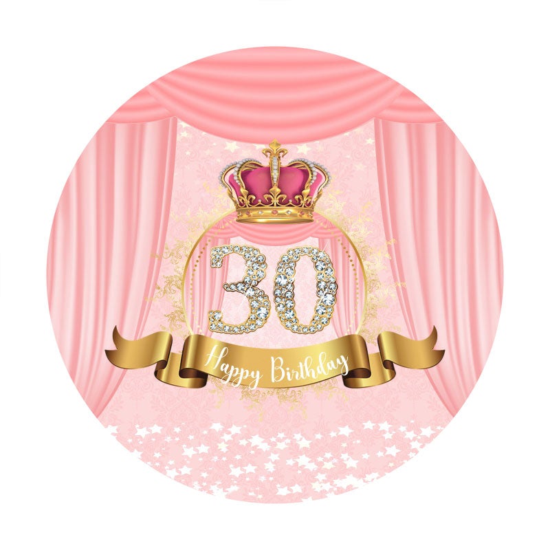 Aperturee - Pink Crown And 30th Diamonds Round Birthday Backdrop