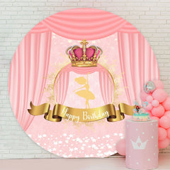 Aperturee - Pink Crown And Gold Dancer Round Birthday Backdrop