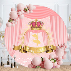 Aperturee - Pink Crown And Gold Dancer Round Birthday Backdrop