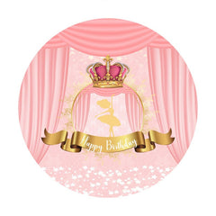 Aperturee - Pink Crown And Gold Dancer Round Birthday Backdrop
