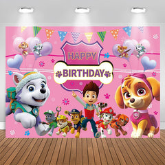 Aperturee - Pink Dog Balloon Cartoon Happy Birthday Backdrop