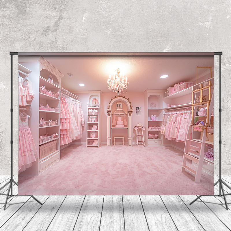 Aperturee - Pink Dress Room Birthday Backdrop For Photography