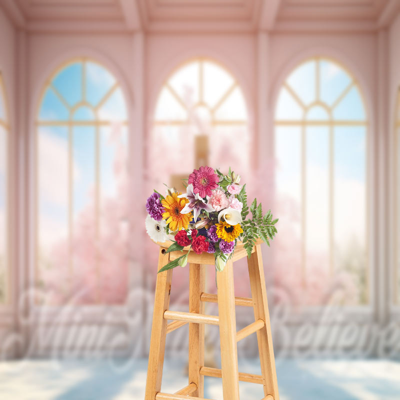 Aperturee - Pink Easter Spring Cross Fantasy Window Photo Backdrop