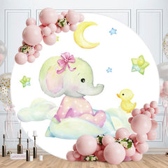 Aperturee - Pink Elephant And Moon Round Baby Shower Backdrop