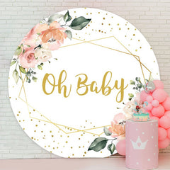 Aperturee - Pink Floral And Gold Glitter Round Baby Shower Backdrop