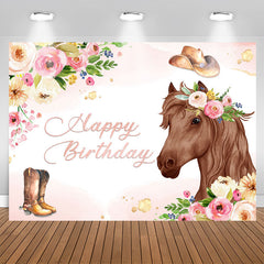 Aperturee - Pink Floral and Horse Cowboy Themed Birthday Backdrop