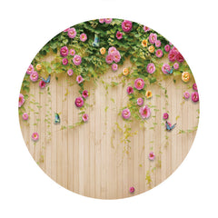 Aperturee - Pink Floral And Leaves Round Spring Backdrop