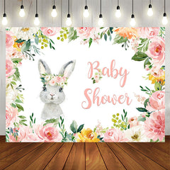 Aperturee - Pink Floral And Little Bunny Theme Baby Shower Backdrop